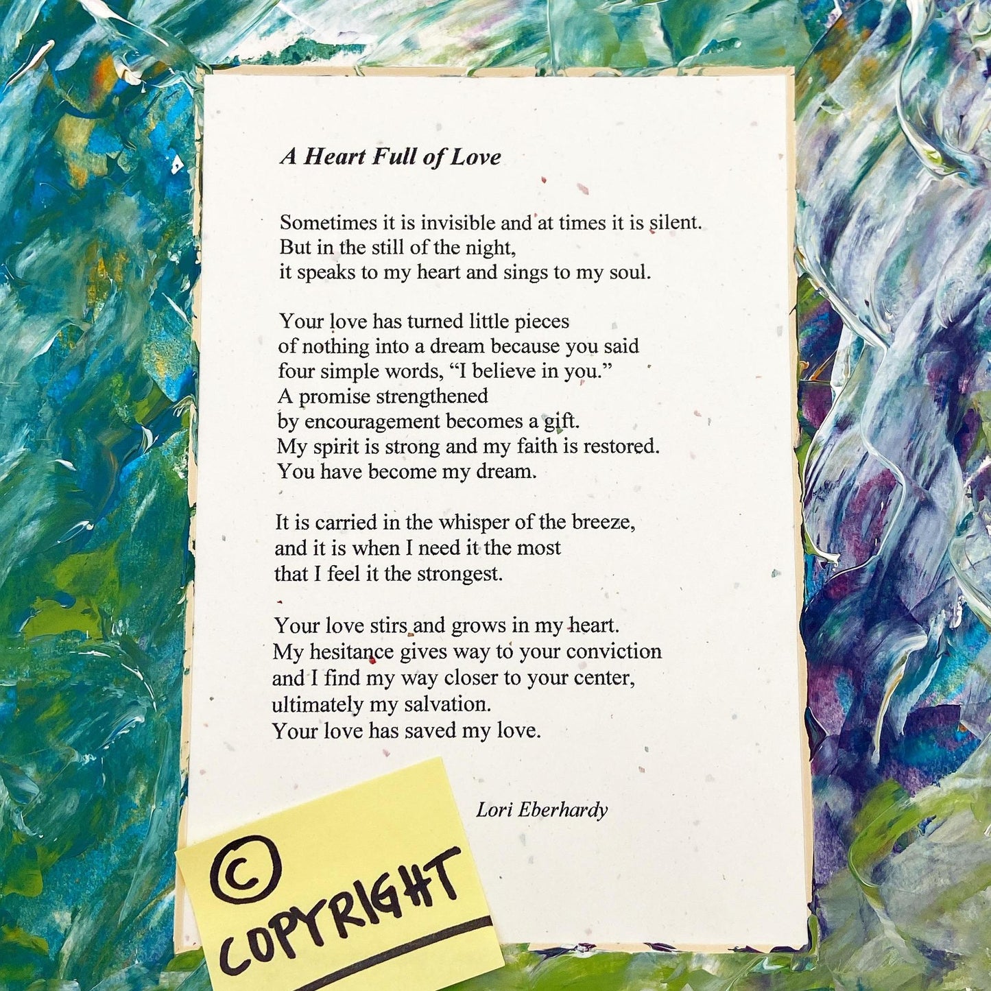 Original Poem Art Print - "A Heart Full of Love" - Hand-Painted Matte