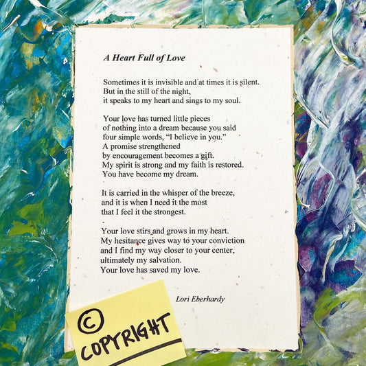 Original Poem Art Print - "A Heart Full of Love" - Hand-Painted Matte