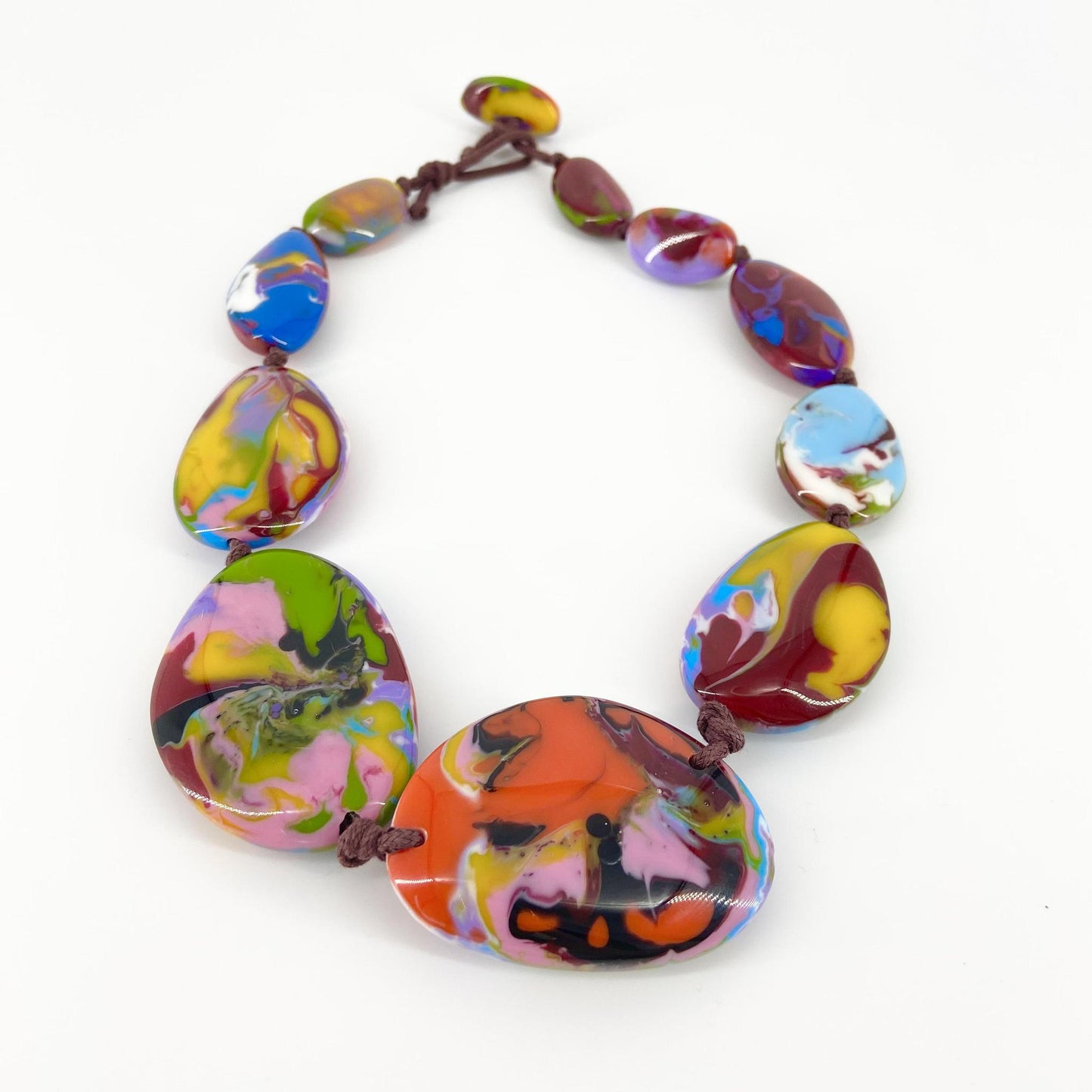 Necklace - Handknotted "Pebble" Resin Original - Handmade