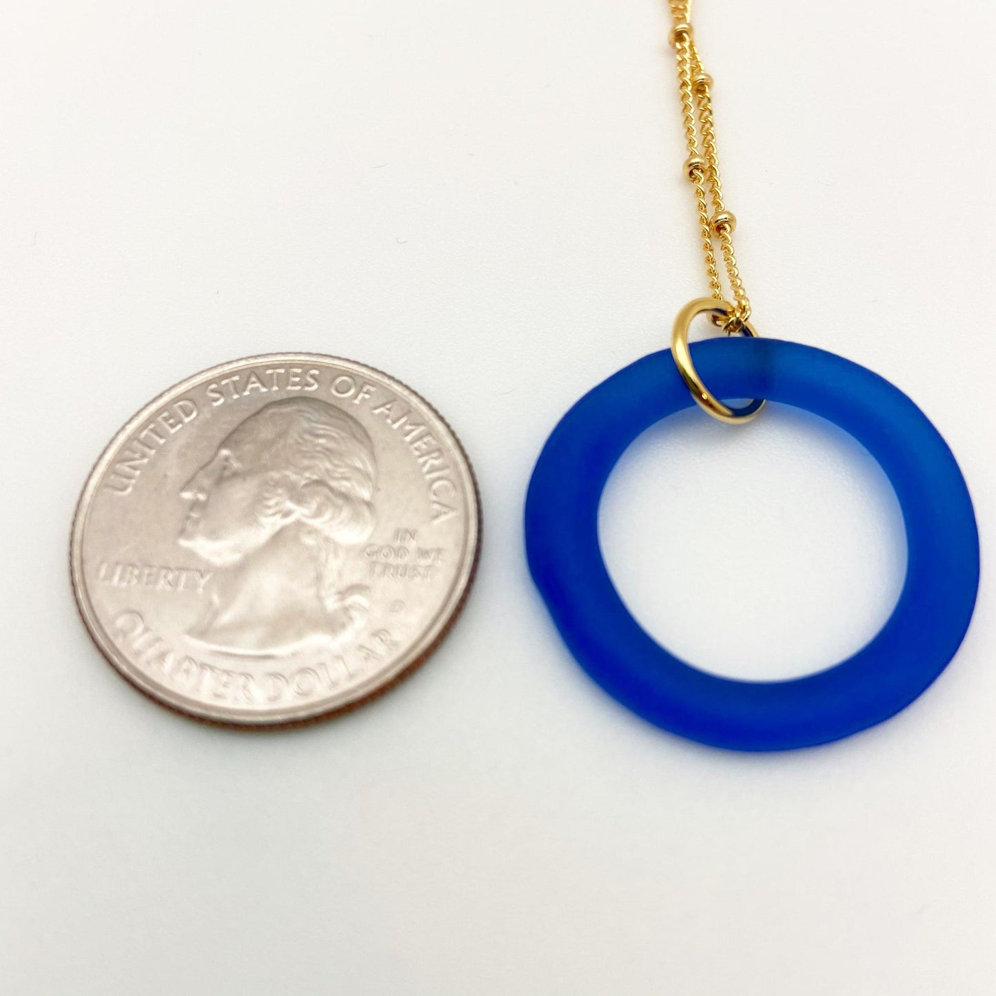 Necklace - Reclaimed Glass Circle on 14kt Goldfill - Cobalt