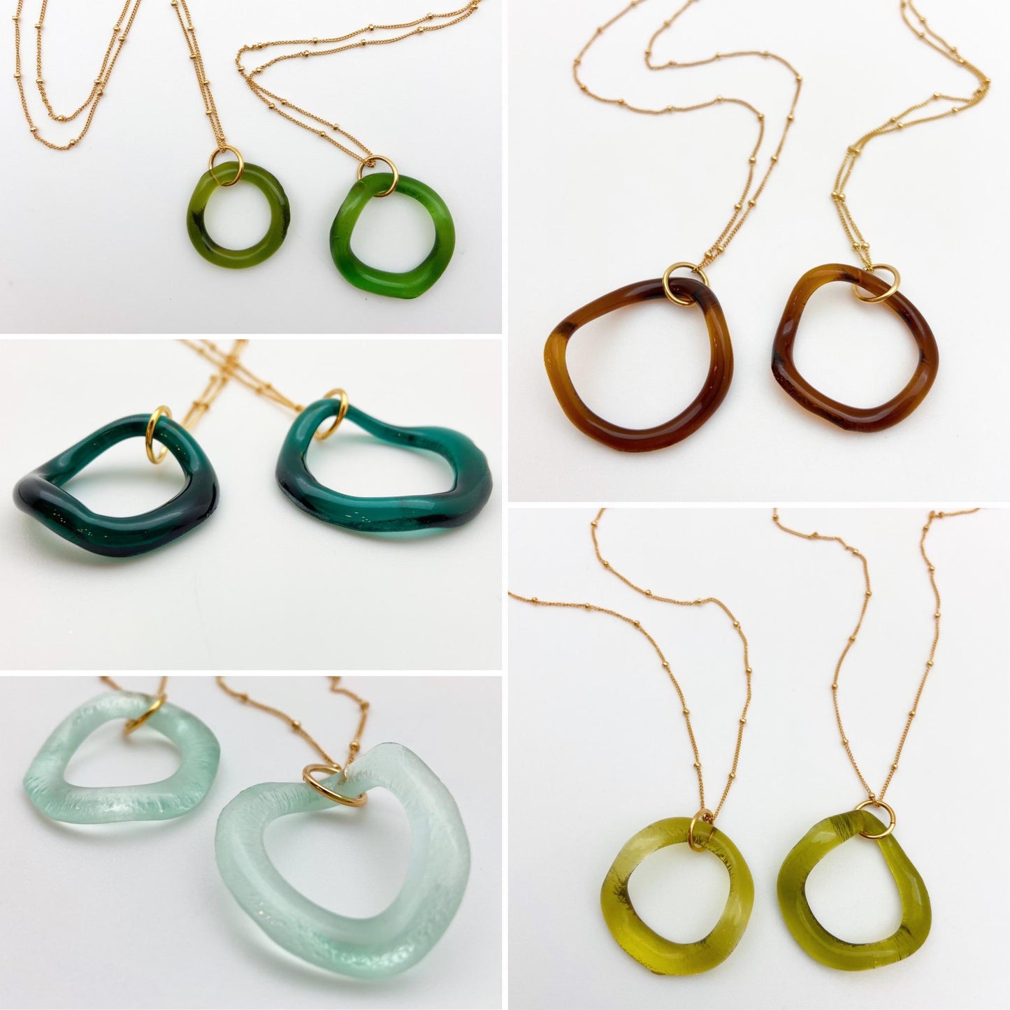 Necklace - Ruffled Glass Hoops on 14kt Goldfill - Antique Clear/Coke