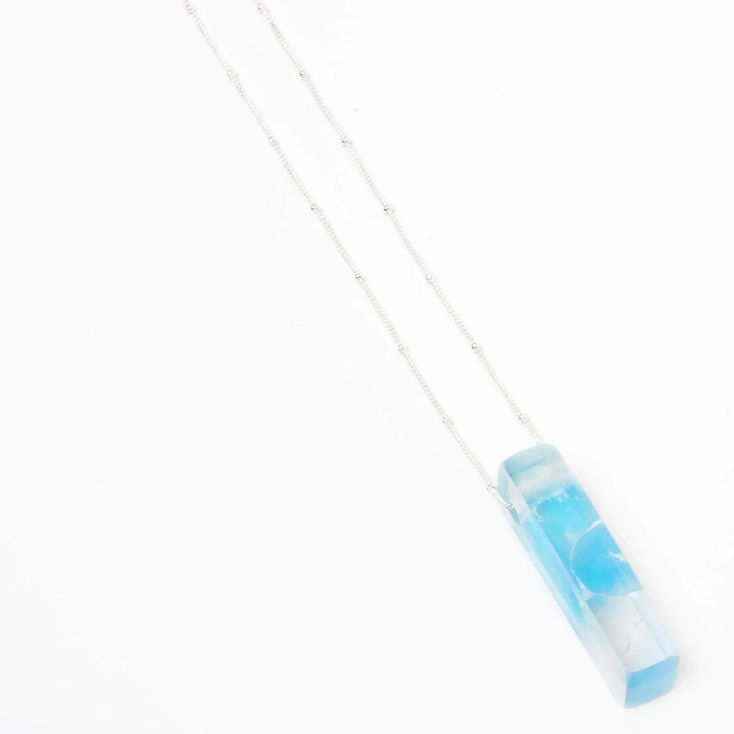 Necklace - Reclaimed Glass Slab on Sterling - Cool Blues