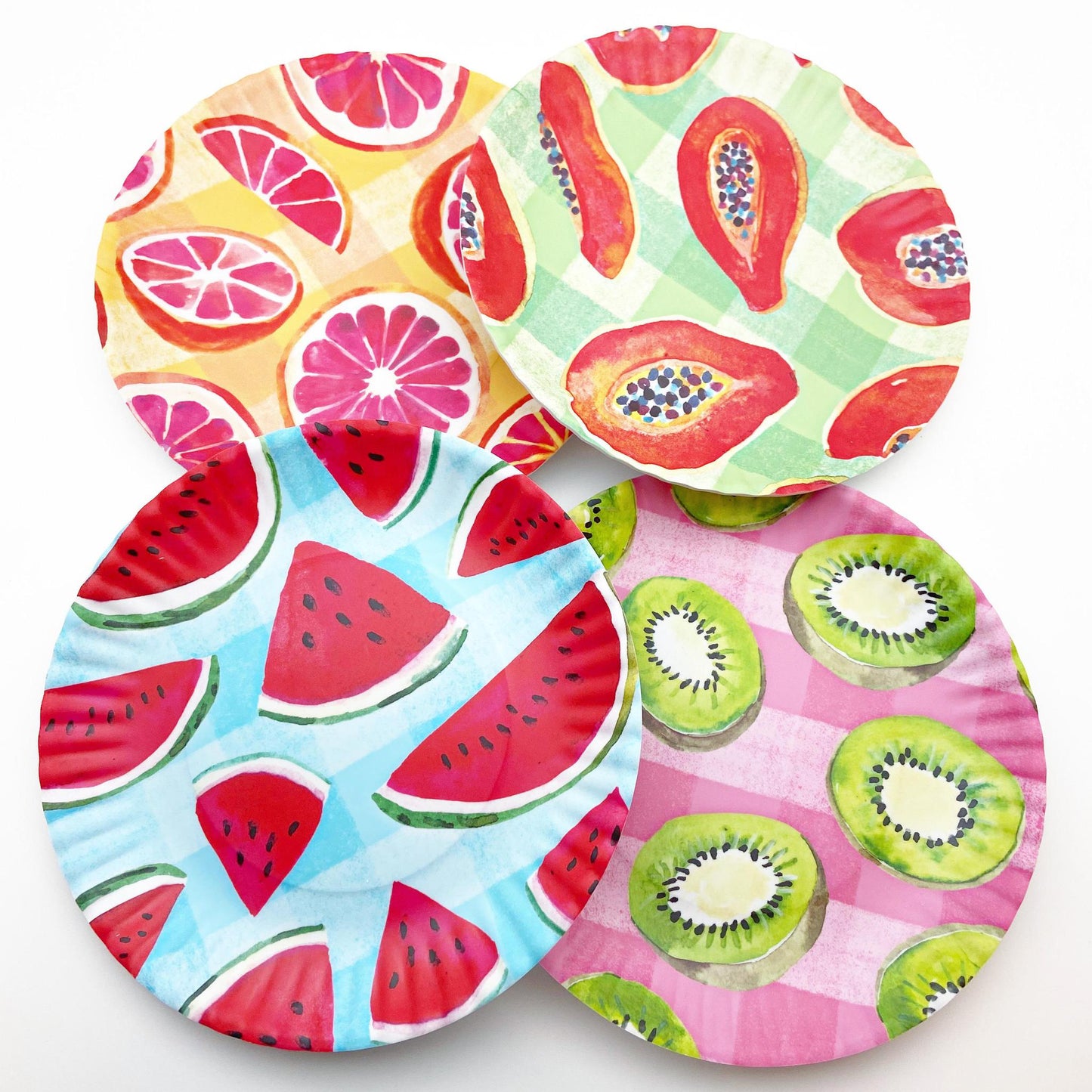 Plate - Melamine "Paper Plate" - Fruit on Gingham