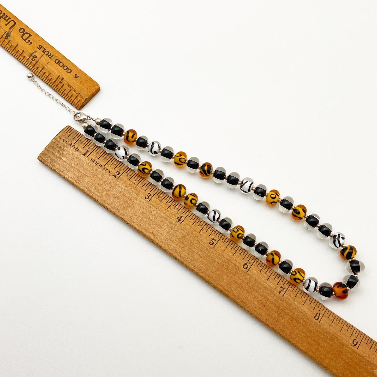 Necklace - Animal Print Glass Beads - Handmade Glass - 16"