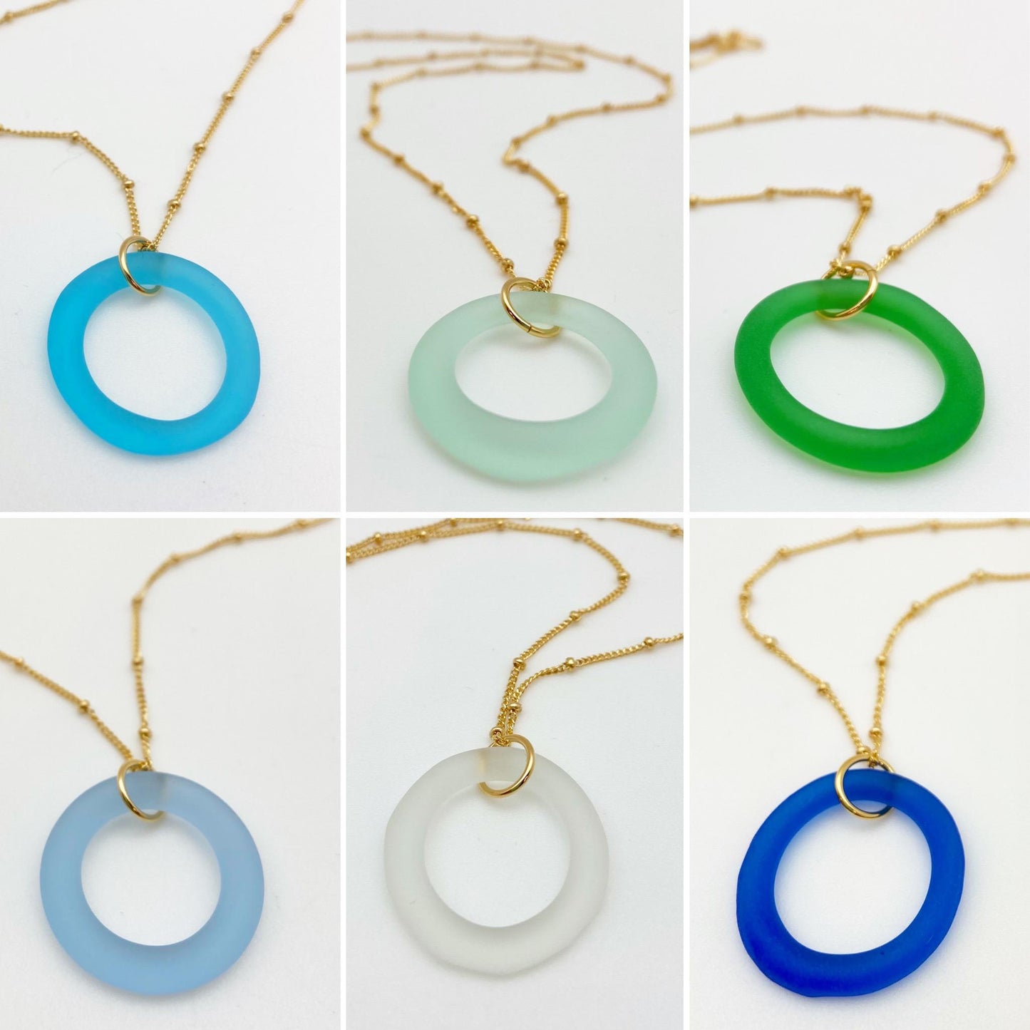 Necklace - Reclaimed Glass Circle on 14kt Goldfill - Cobalt