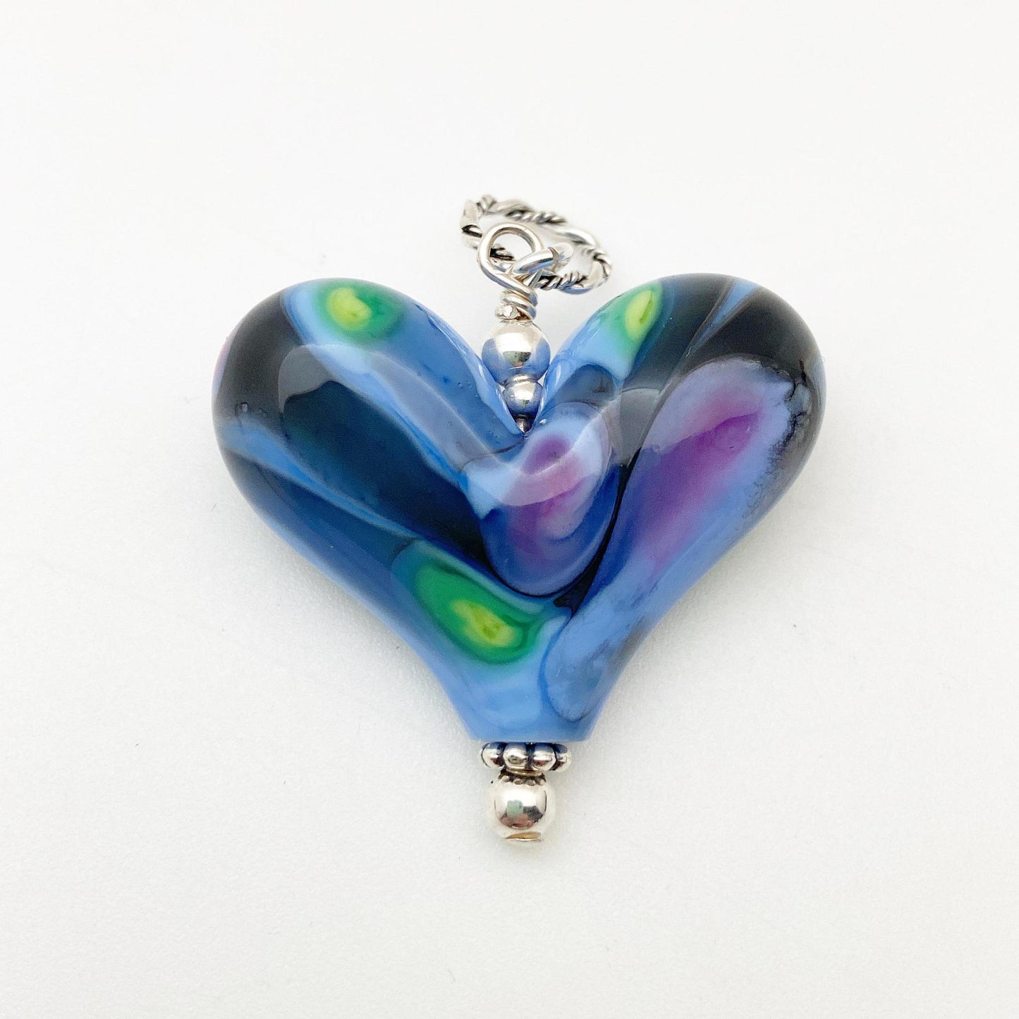 Pendant - "Monet" Floral Heart in Purples - Handmade Glass