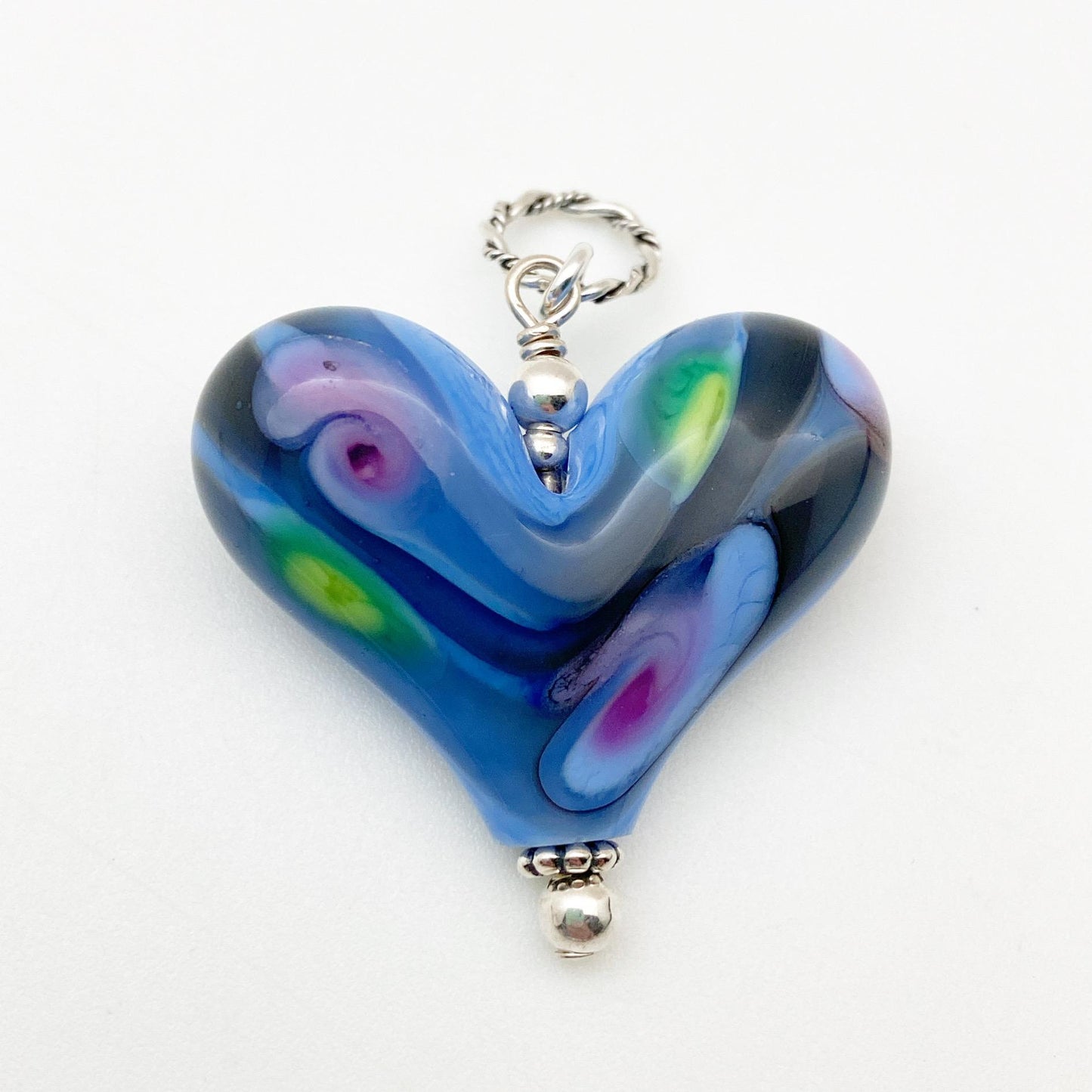 Pendant - "Monet" Floral Heart in Purples - Handmade Glass