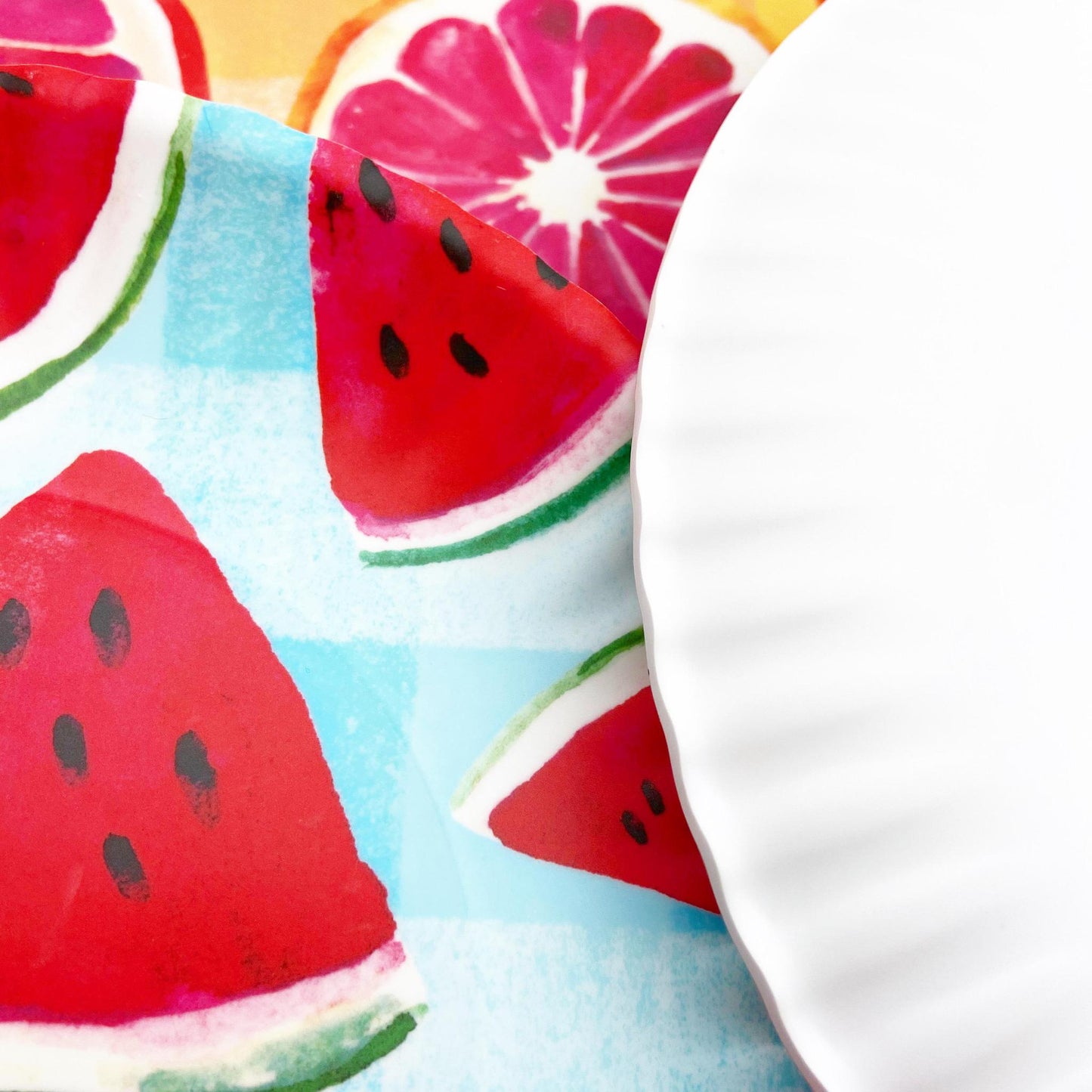 Plate - Melamine "Paper Plate" - Fruit on Gingham