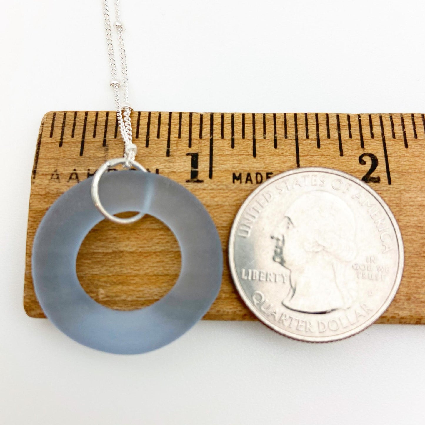 Necklace - Reclaimed Glass Circle on Sterling - Cobalt