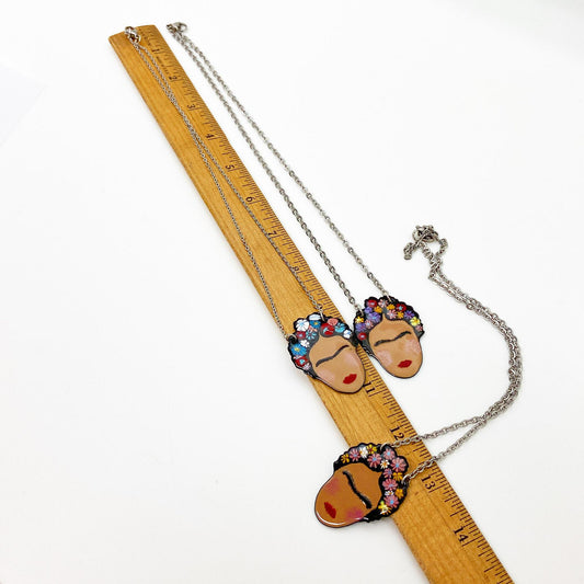 Necklace - Frida with Red, White, and Blue - Enamel on Copper