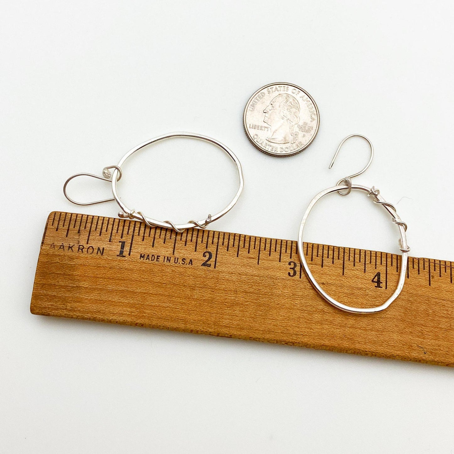 Earrings - Hoops with Wrapped Wire Twirl - Sterling Originals