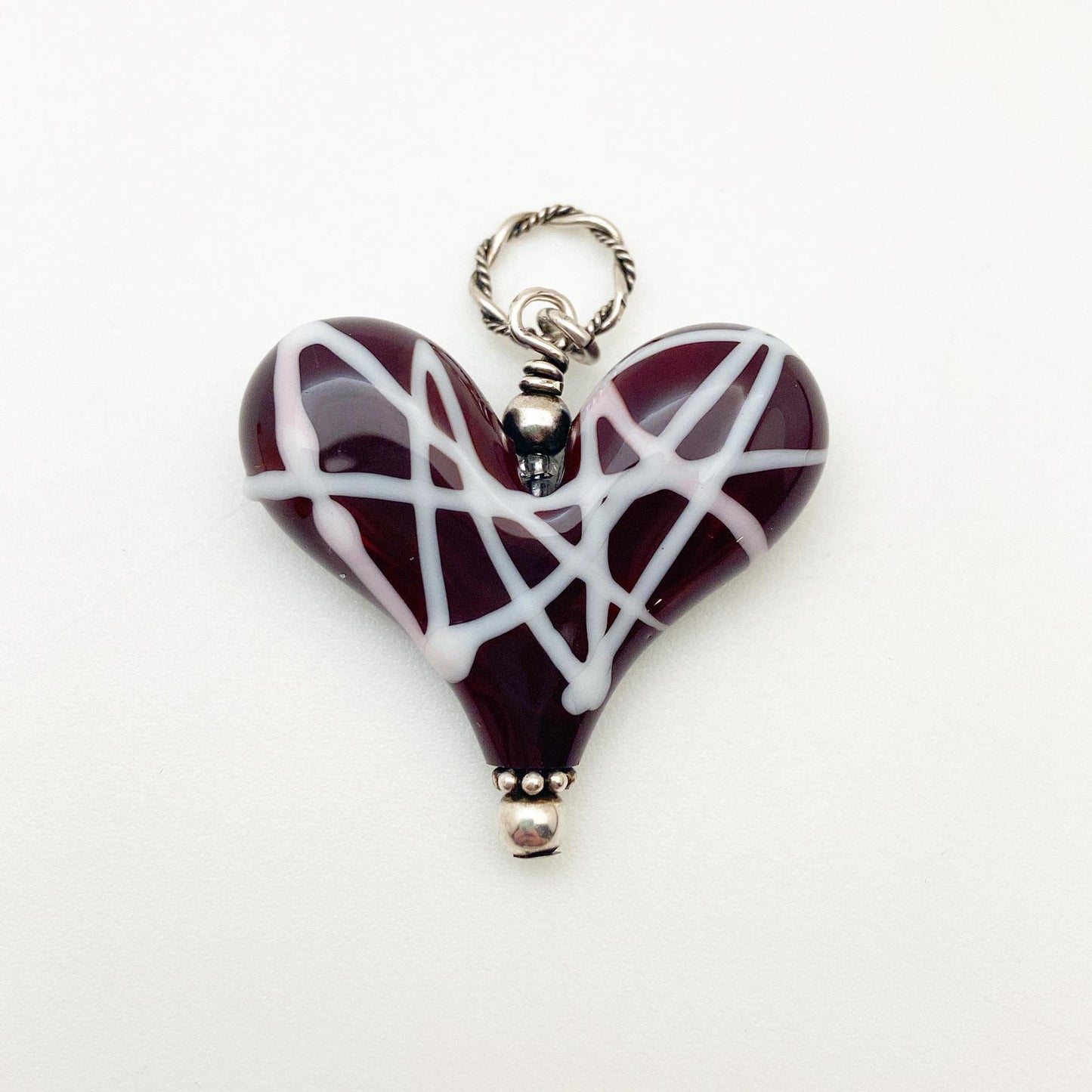 Pendant - "Criss-Cross Polka Dot" - Handmade Glass Heart