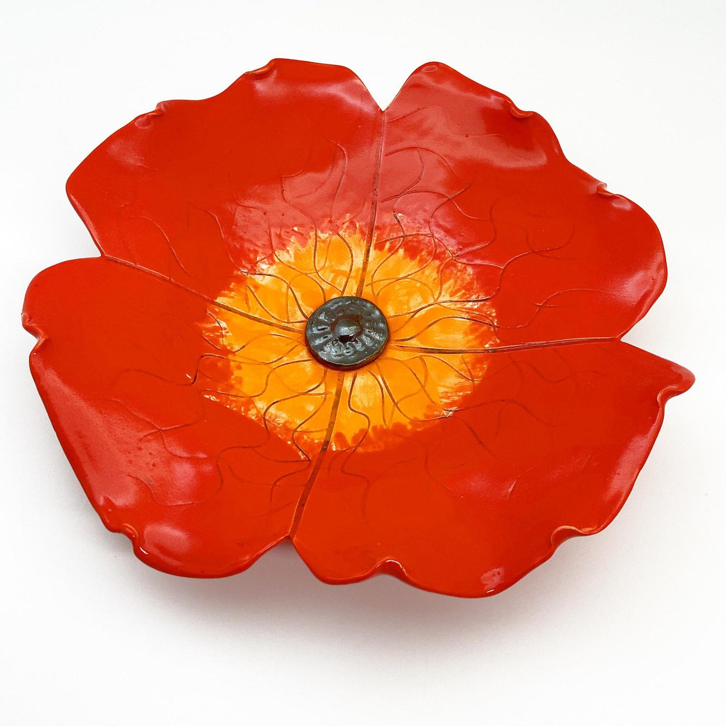 Ceramic Wall Art - Orange/Red Poppy Flower - Medium