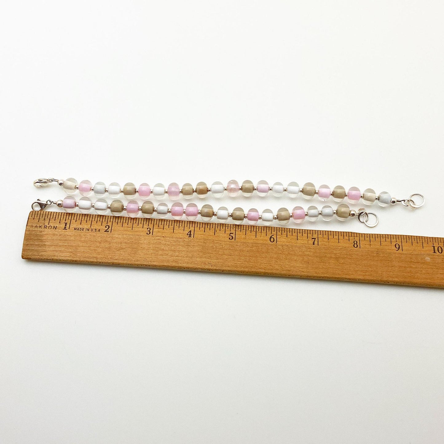 Bracelet - Glass Pearl - Pale Pink/Grey/White