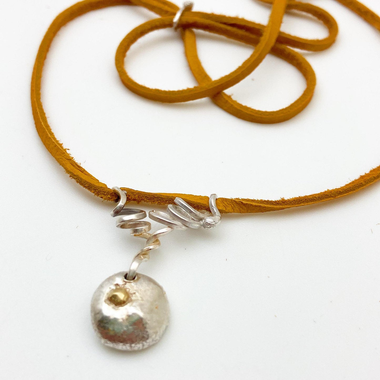 Necklace - "Molten" Sterling Dollop with 14kt Gold Accent on Leather