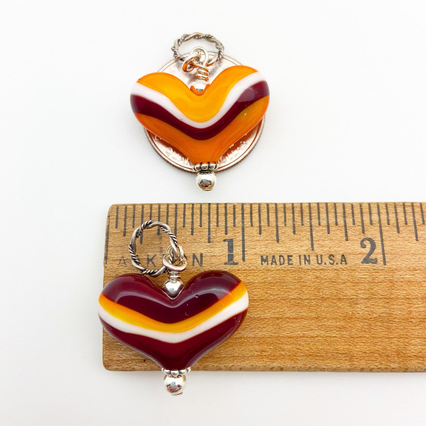 Pendant - Glass "Chiefs Stripe" Color Heart - Small