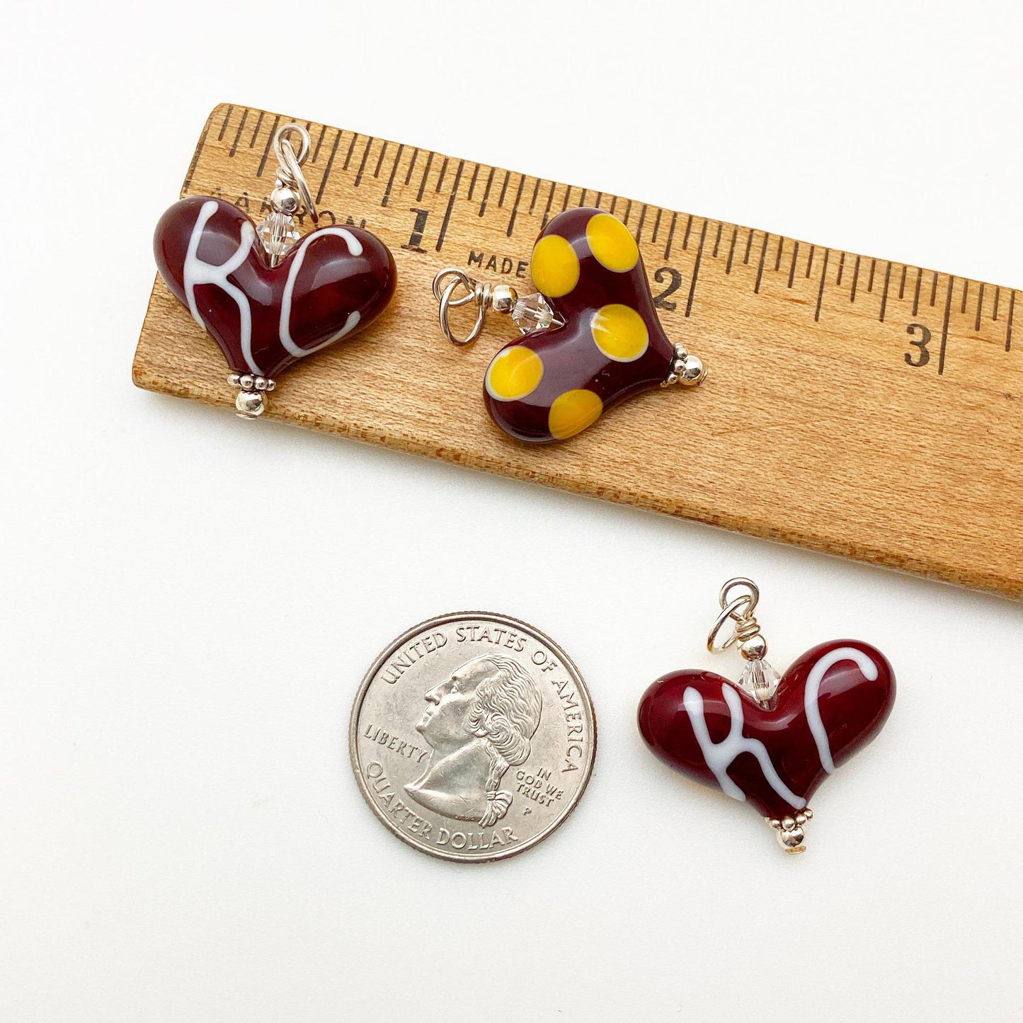Pendant - Two-Sided "KC Chiefs" Heart - Handmade Glass