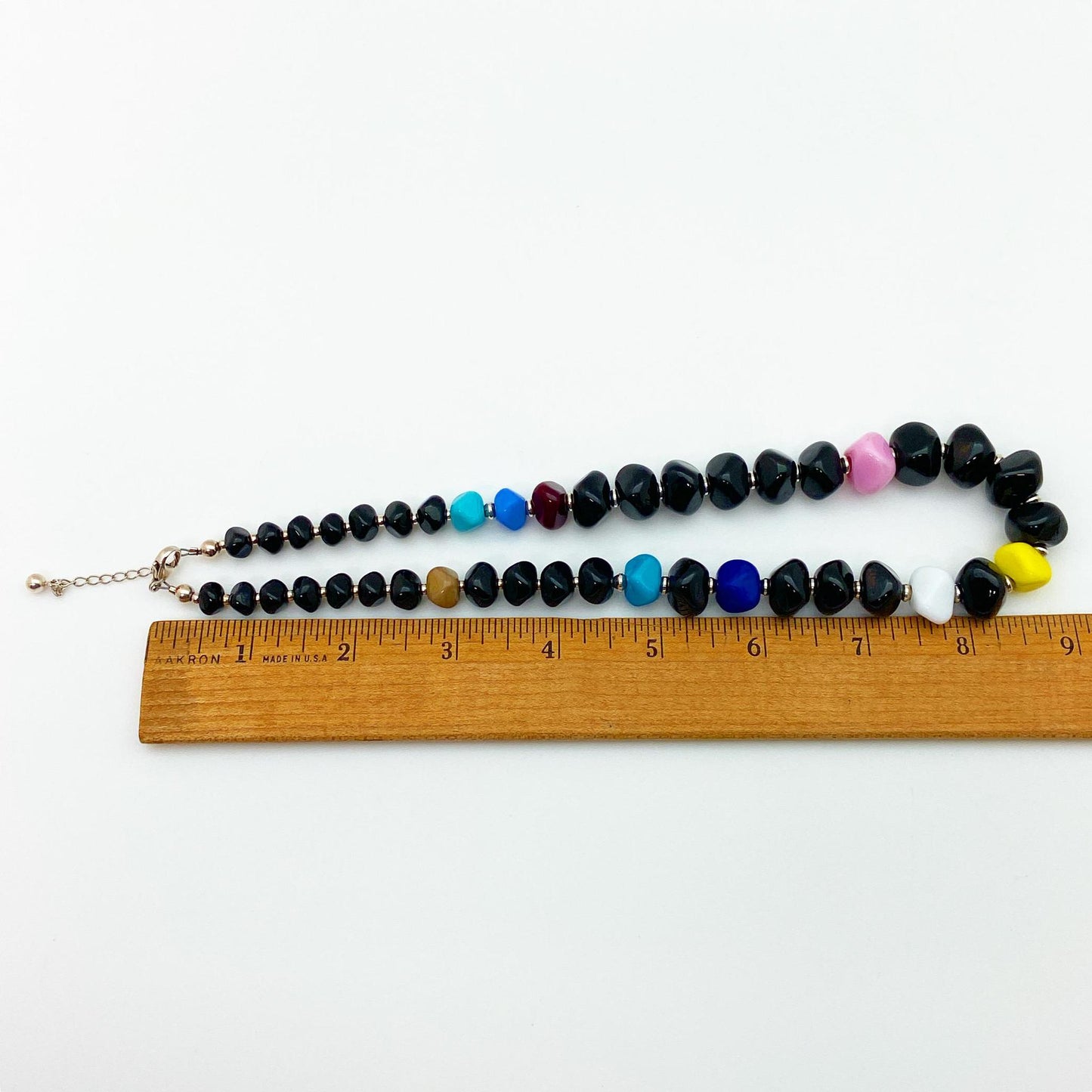 Necklace - Geometric Glass Beads - Black with Mixed Colors