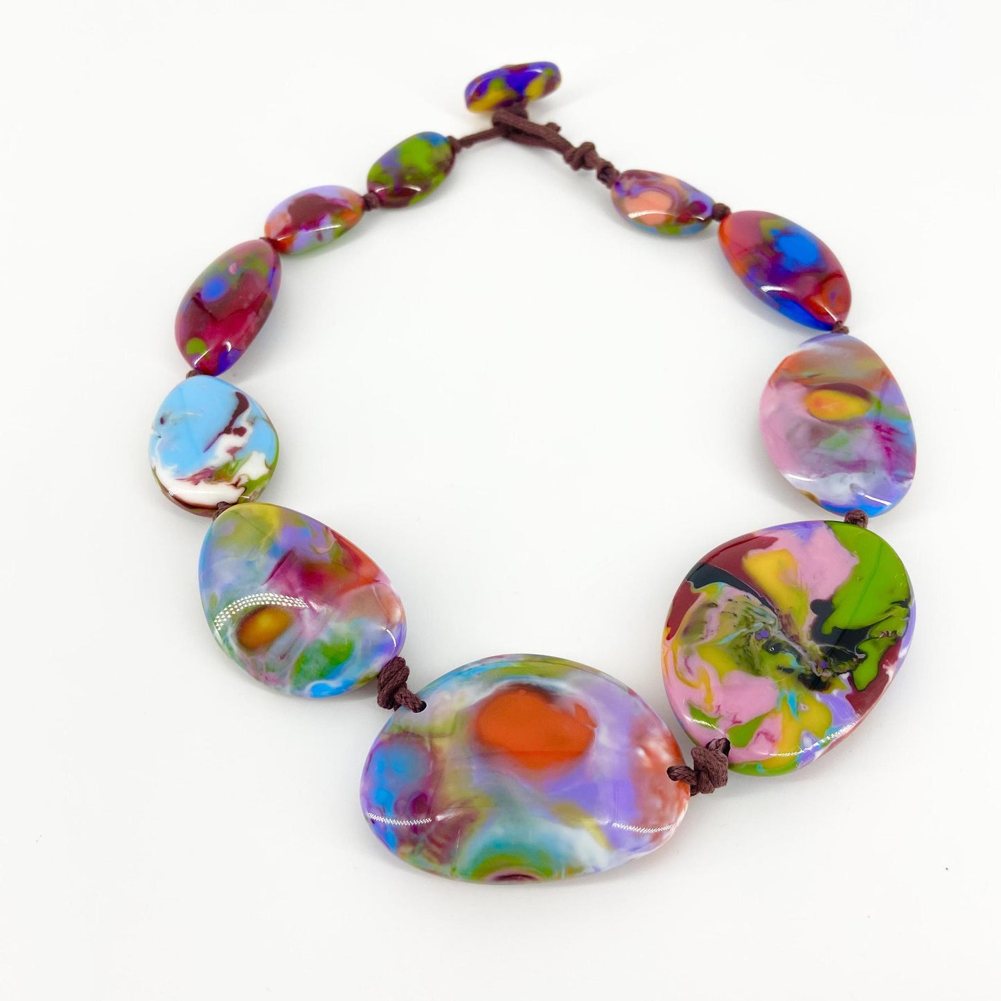 Necklace - Handknotted "Pebble" Resin Original - Handmade