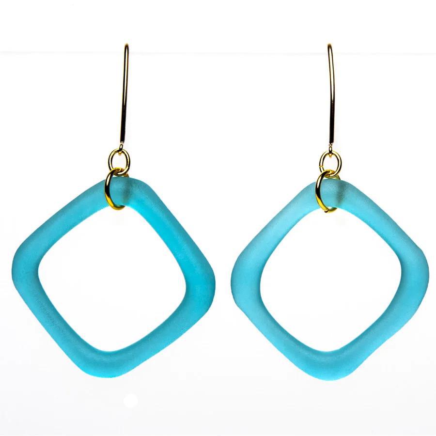 Earrings - Bombay Gin on 14kt Goldfill - Reclaimed Glass