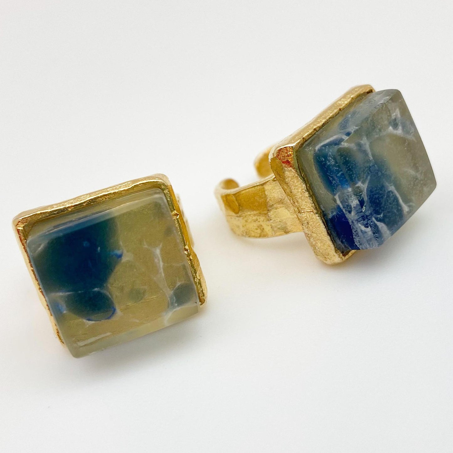 Ring - Reclaimed Fused Glass - 14kt Gold Plate - "Cobalt"