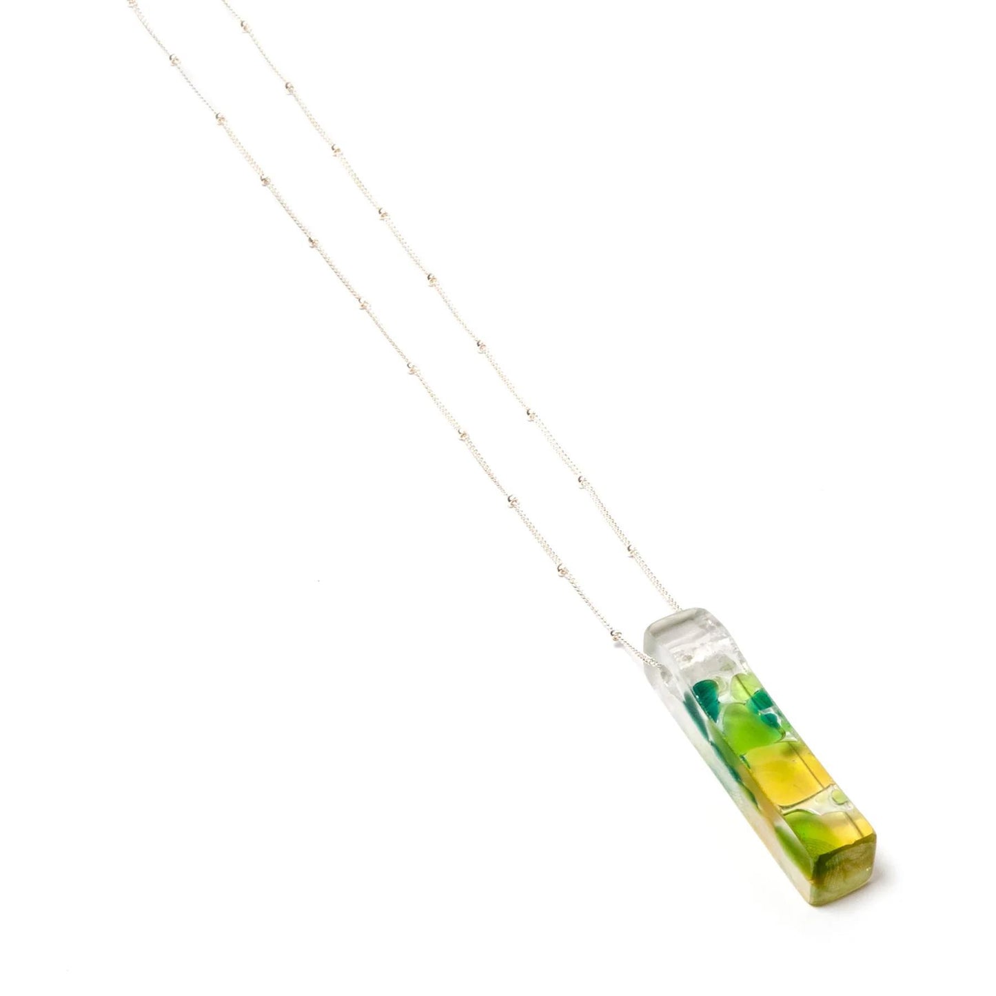 Necklace - Reclaimed Glass Slab on Sterling - Wine Greens