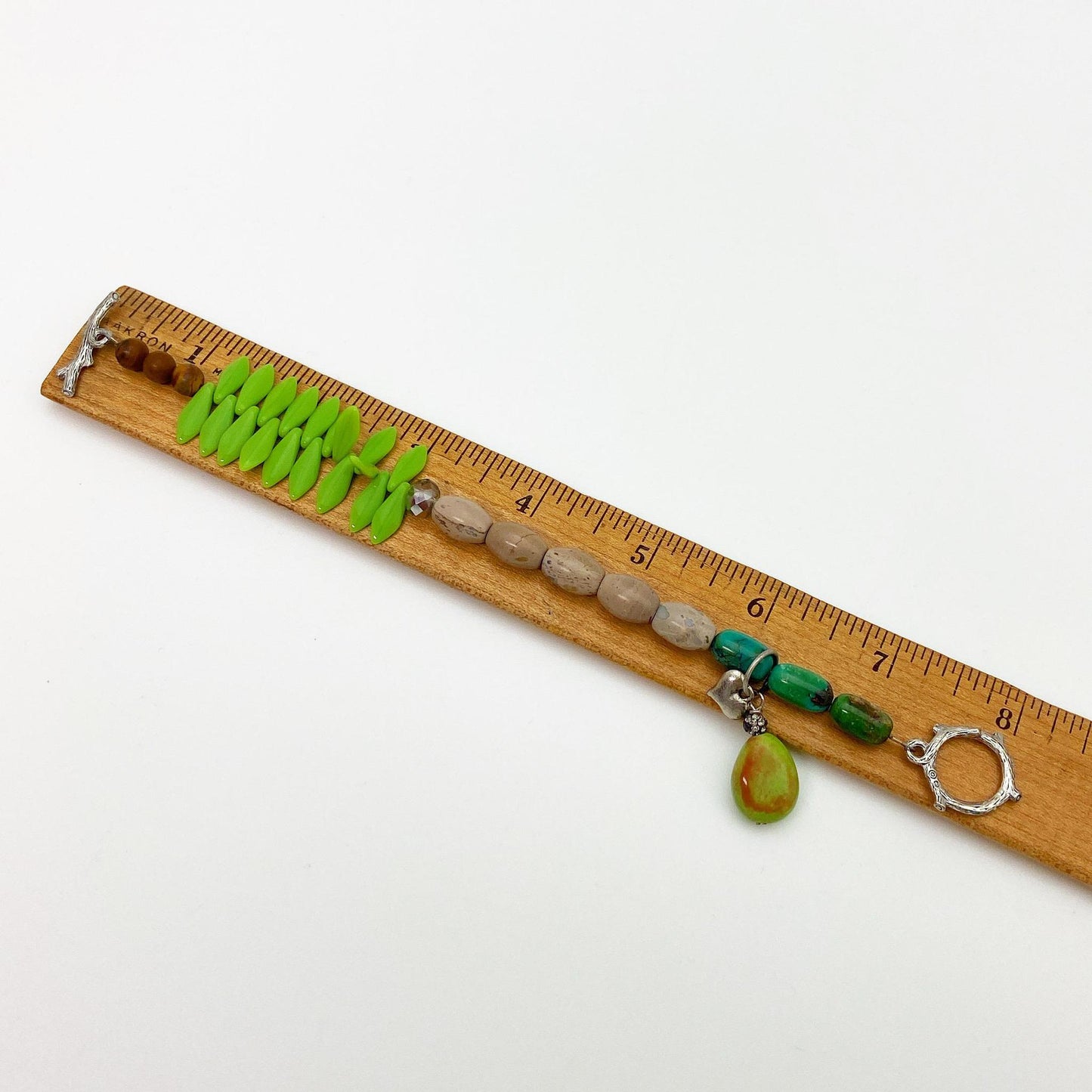 Bracelet - Vintage Bead Original - Mixed Beads with Green Leaves