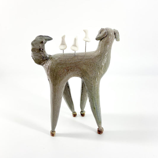 Sculpture - Dog with Three Birds on Back - Ceramic
