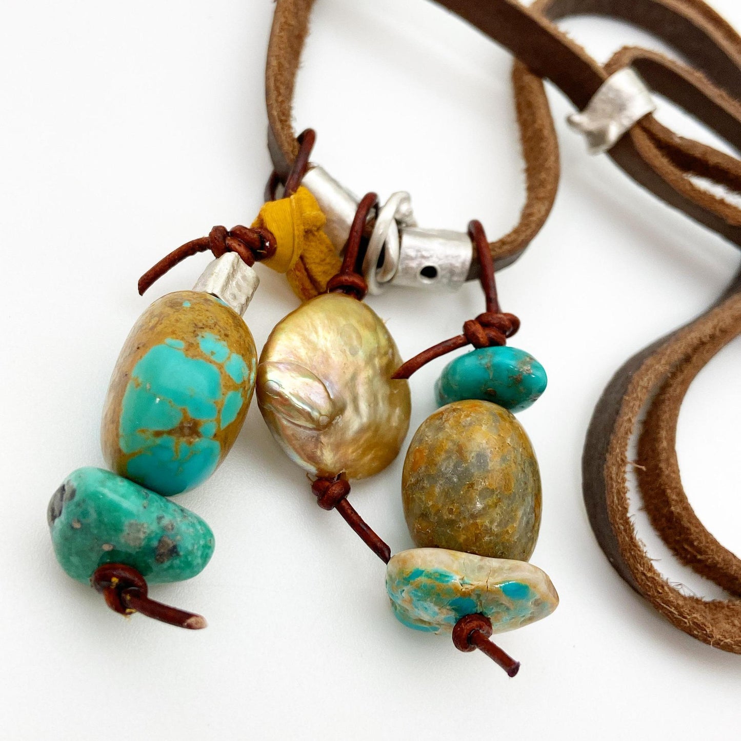 Necklace - Leather/Pearl/Sterling/Turquoise