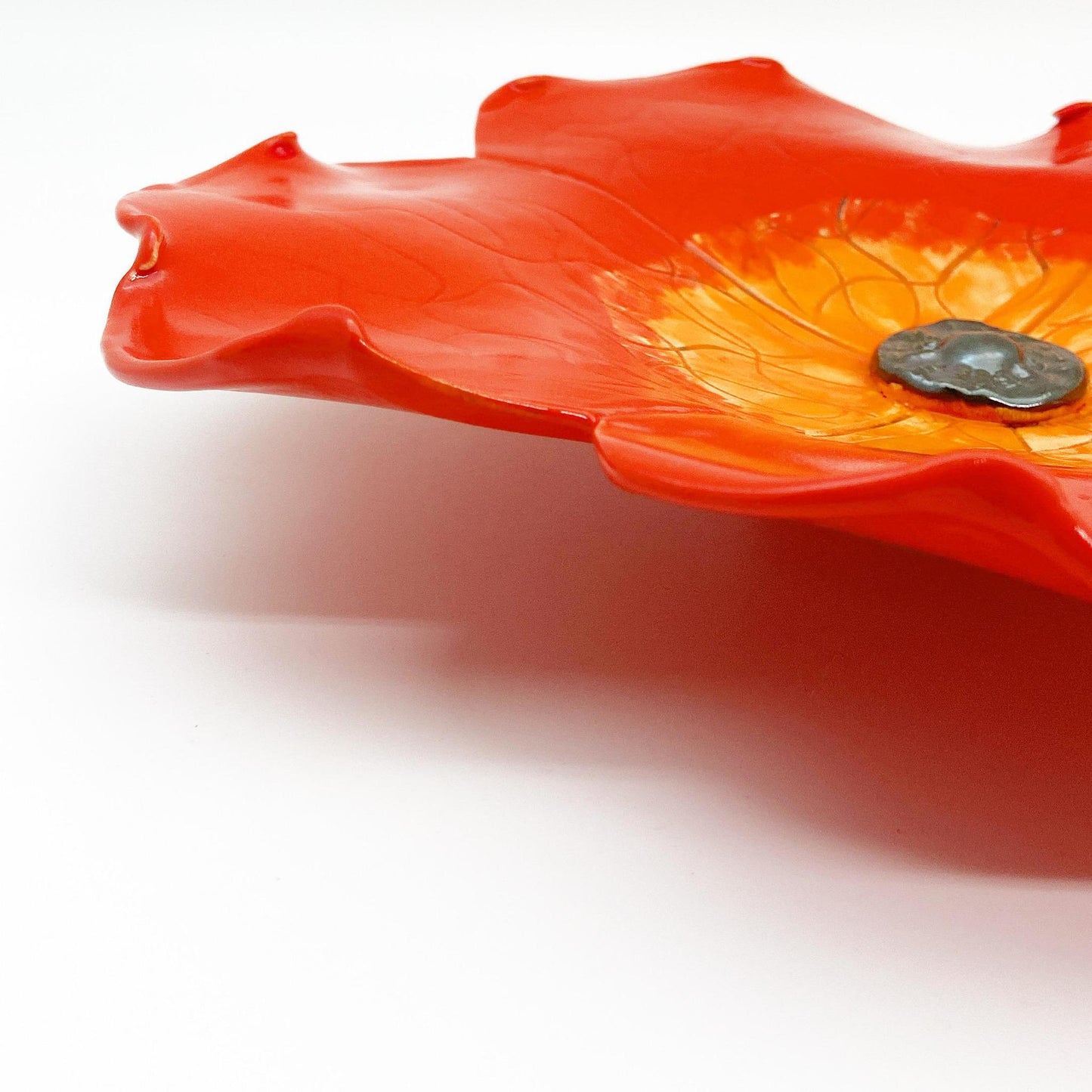 Ceramic Wall Art - Orange/Red Poppy Flower - Medium