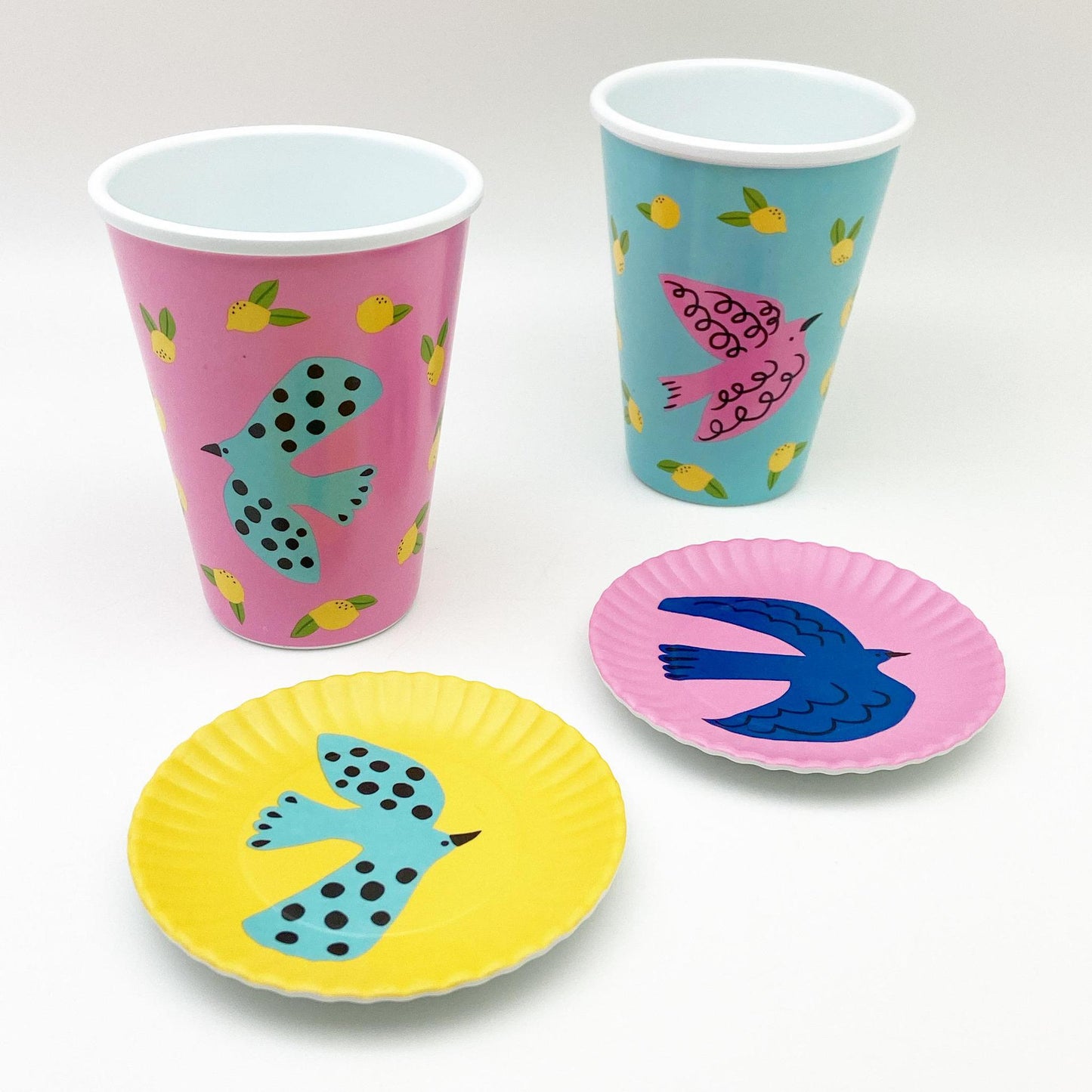 Coaster/Tidbit Tray - Melamine "Paper Plate" - Bird on Yellow