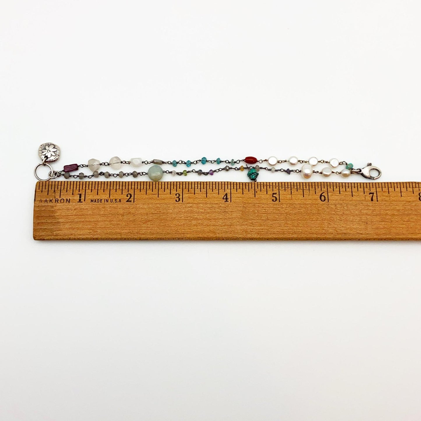 Bracelet - Flower Charm & Mixed Beads - Sterling & Gemstones