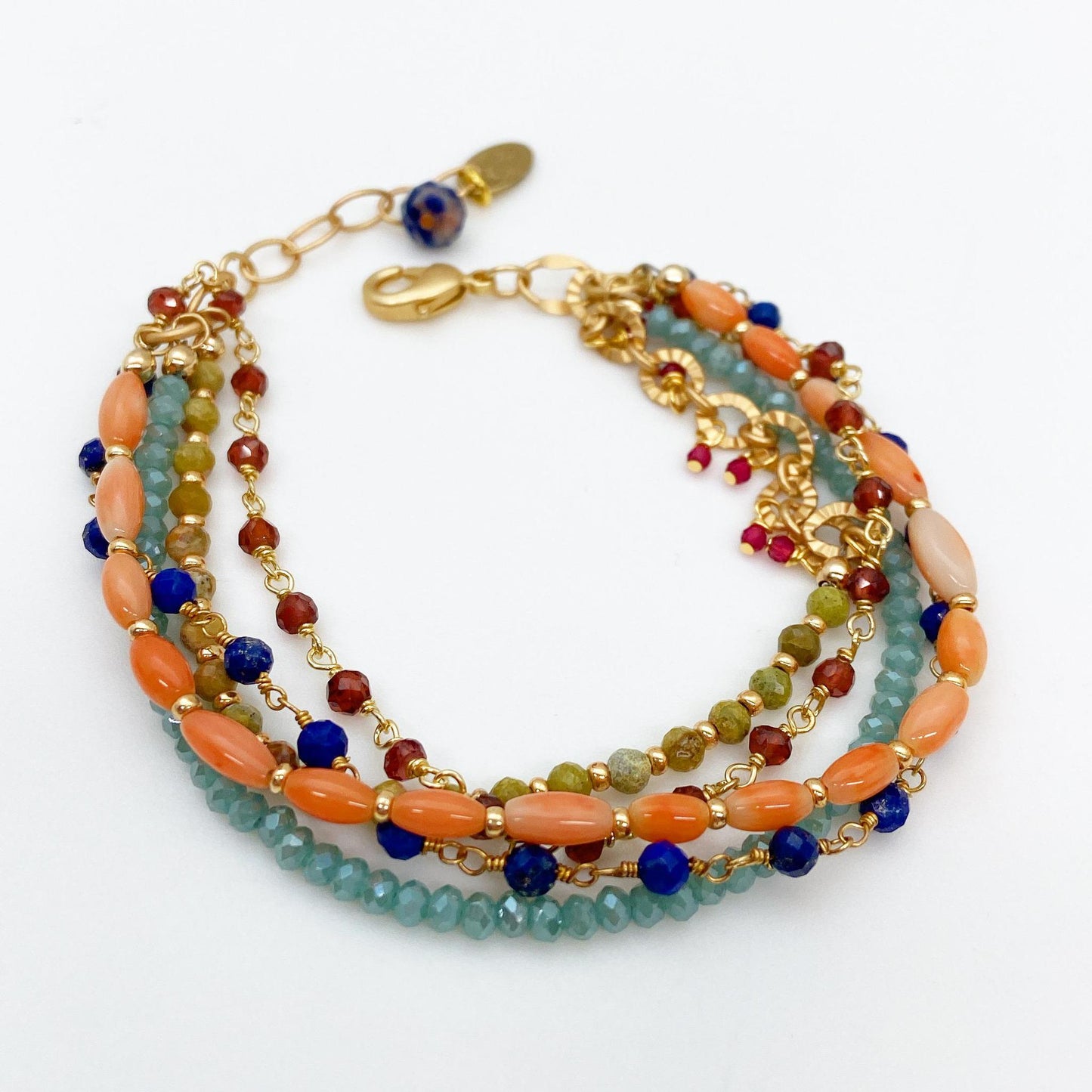 Bracelet - "Calypso" - Lapis, Garnet, and Crystal