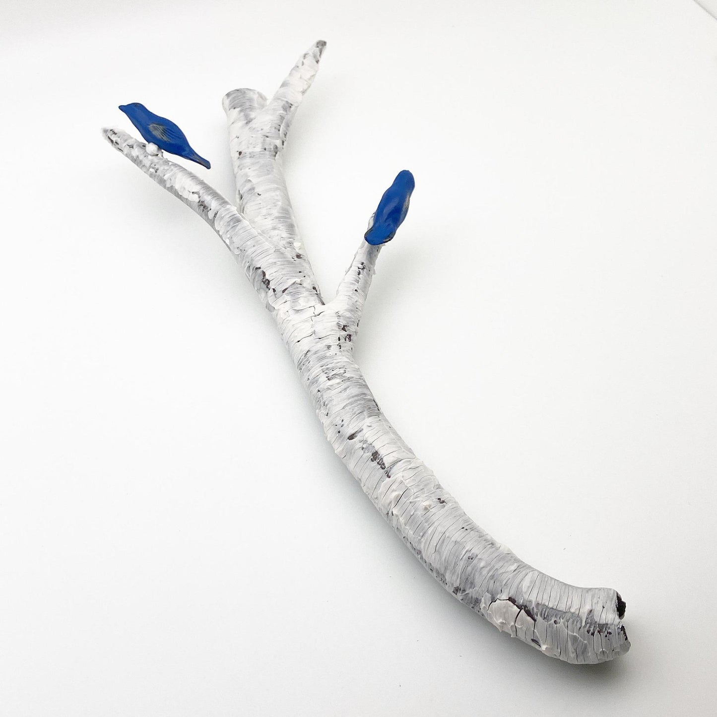 Sculpture - Aspen Branch with Two Cobalt Birds - Ceramic