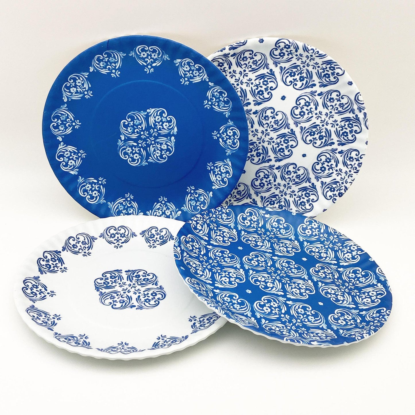 Plate - Melamine "Paper Plate" - White with Blue Medallion
