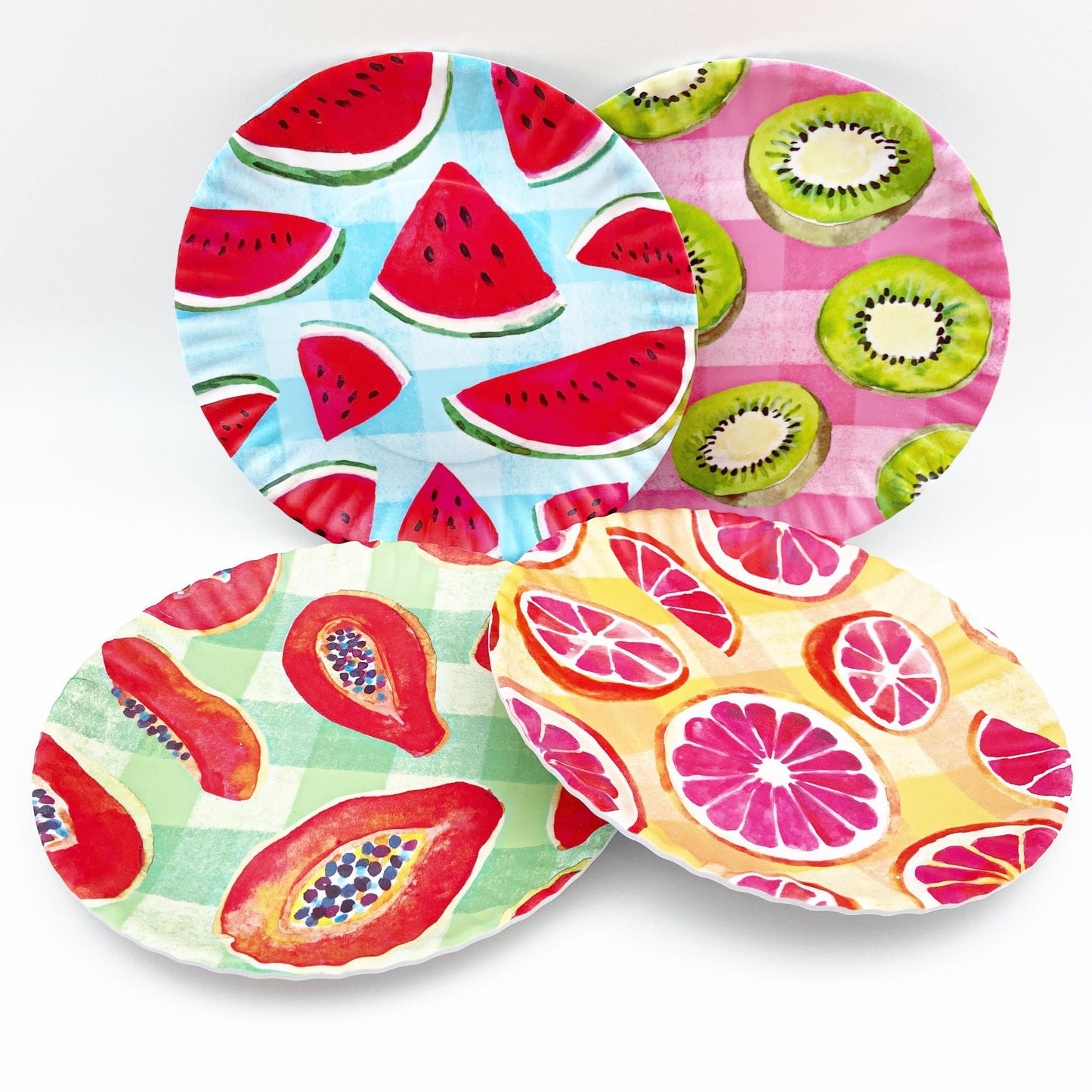 Plate - Melamine "Paper Plate" - Fruit on Gingham