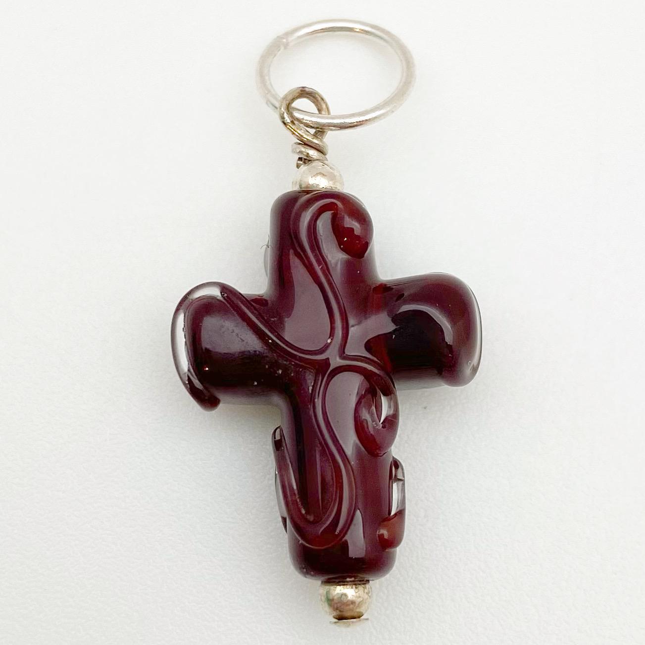 Pendant - Glass w/ Swirl Cross - Small