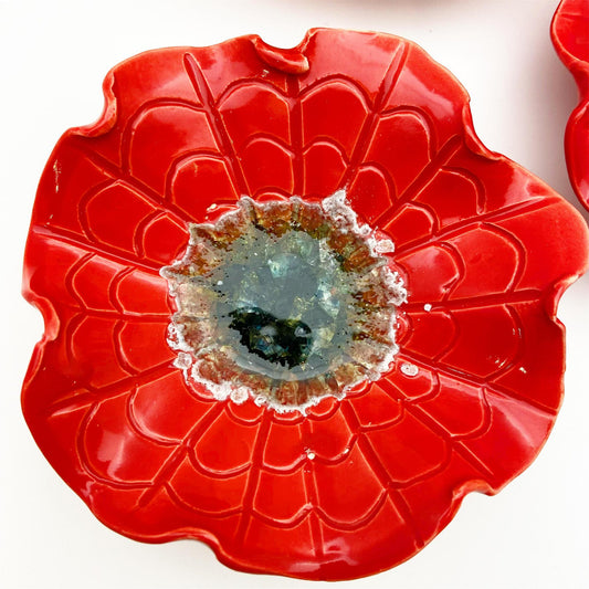 Ceramic Wall Art - "Baby Zinnia" - Red