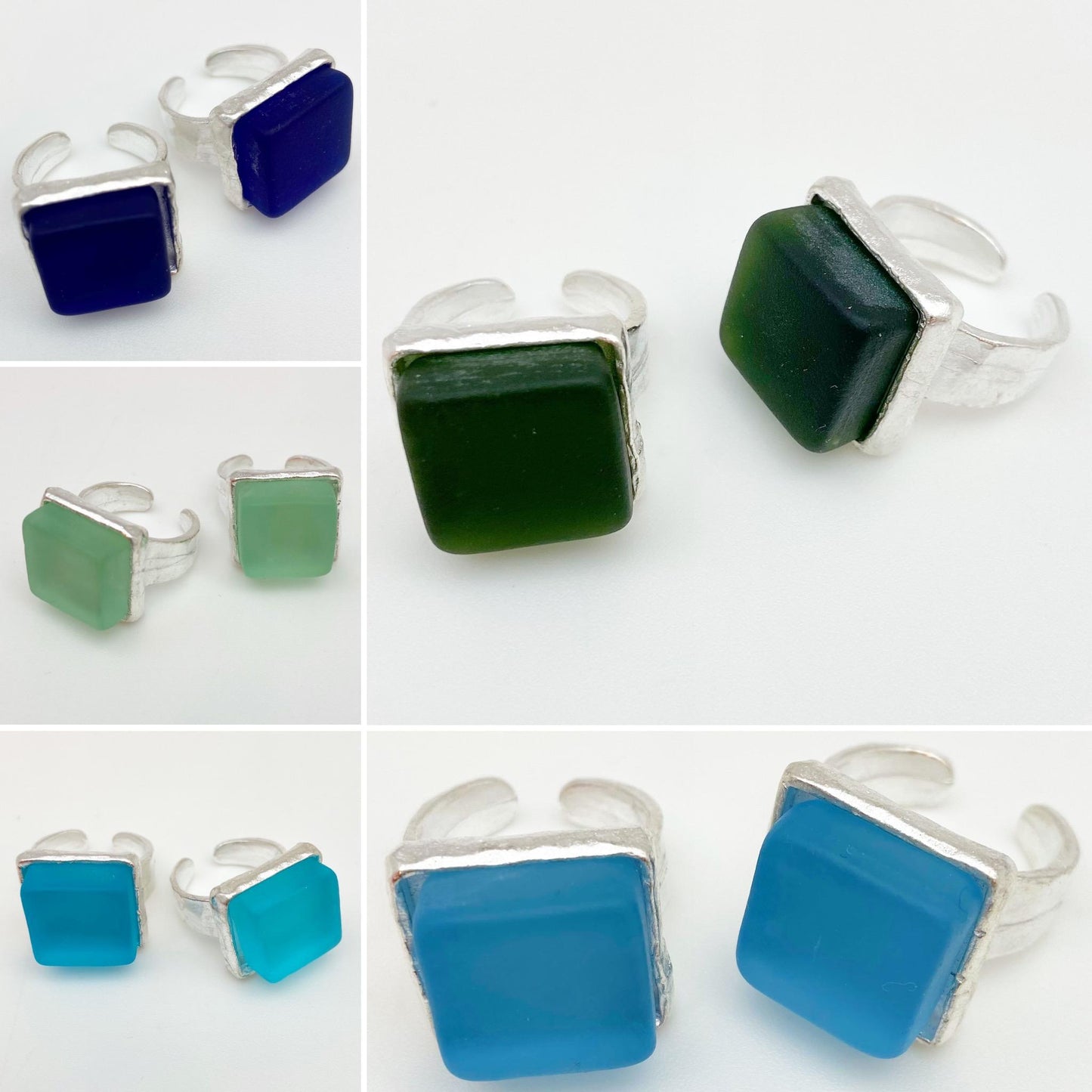 Ring - Reclaimed Monochrome Glass - Silver Base - "Antique Clear"