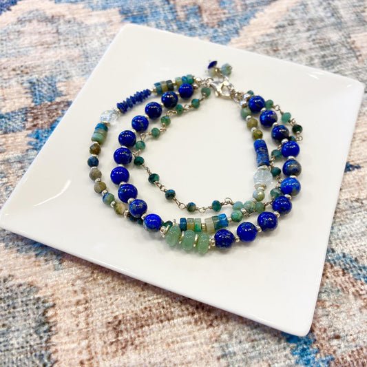 Bracelet - Lapis Lazuli/Blue Jasper/Aquamarine - Silver