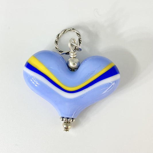 Pendant -  "Royals" Landscape Heart - Glass & Sterling