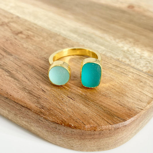 Ring - Double Sea Glass -18K Gold Vermeil - Adjustable