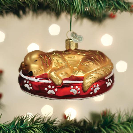 Ornament - Blown Glass - Sleepy Golden Retriever