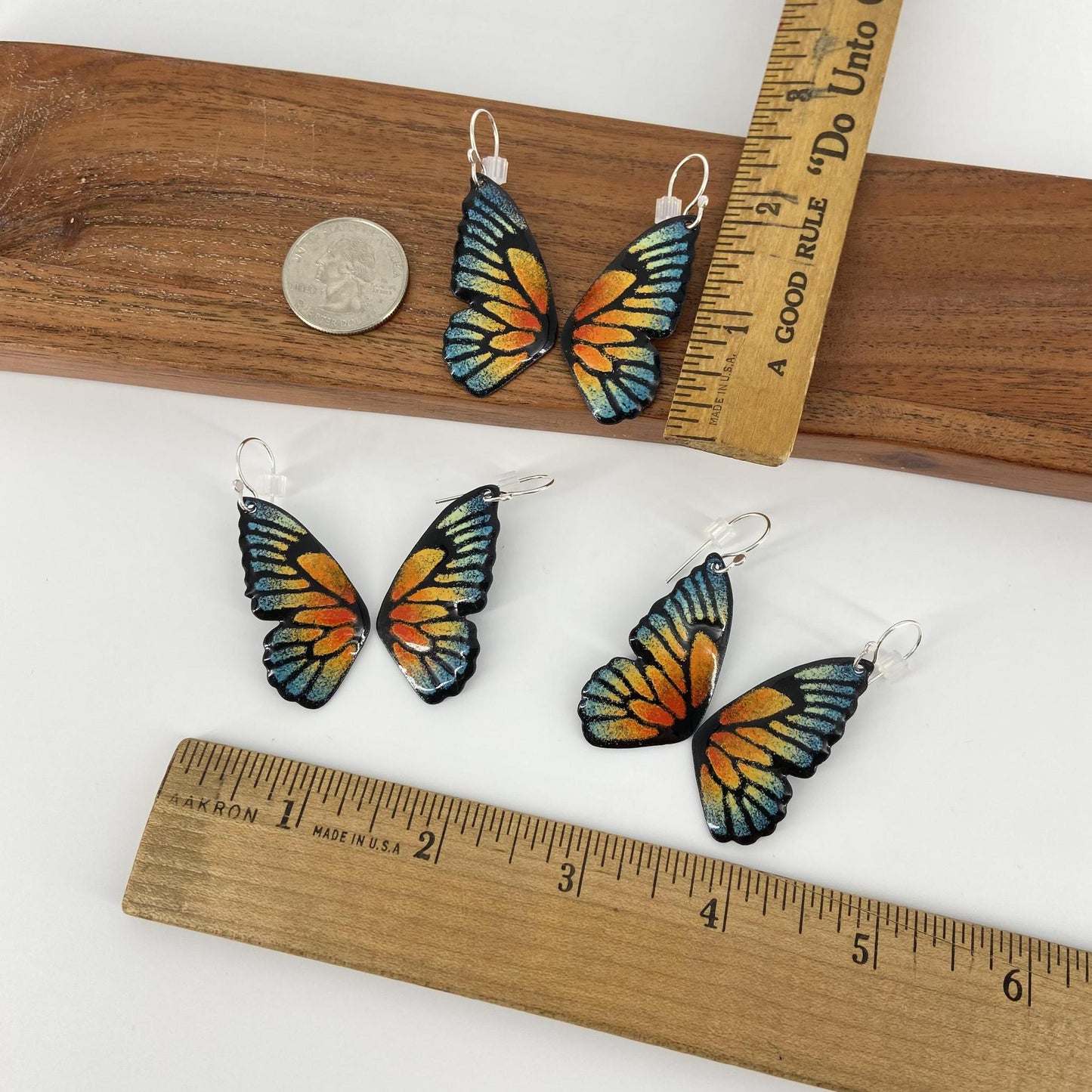 Earrings - Rainbow Butterfly Wings - Enamel on Copper