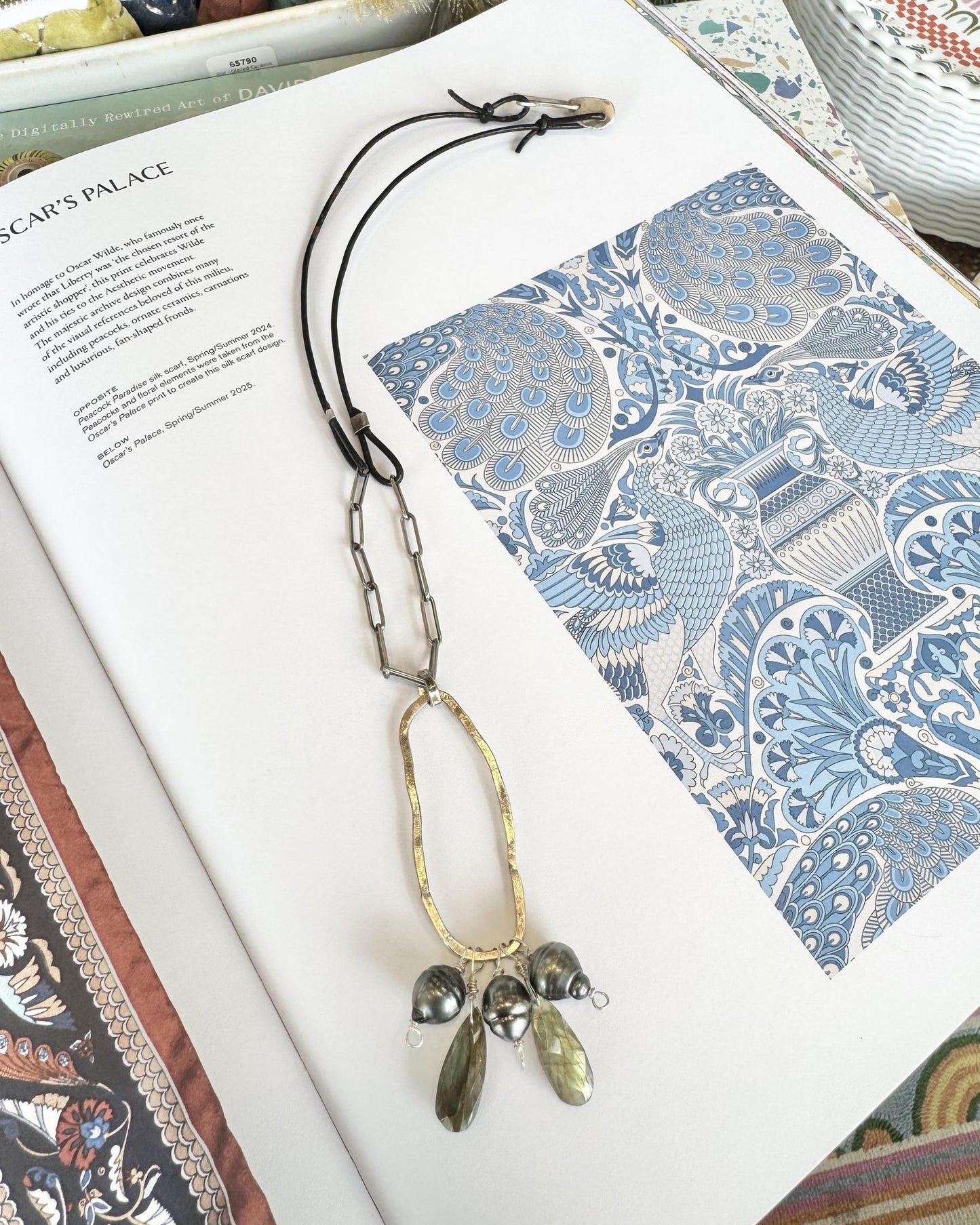 Necklace - Tahitian Pearl/Leather/Sterling/Labradorite