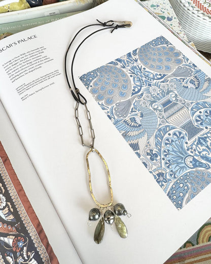 Necklace - Tahitian Pearl/Leather/Sterling/Labradorite