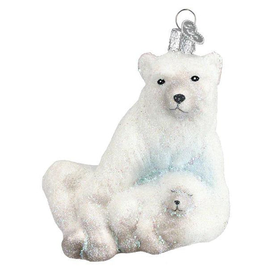 Ornament - Blown Glass - Polar Bear with Cub