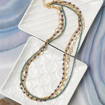 Necklace - Lapis Lazuli/Crystals/Gold on Brass Chain