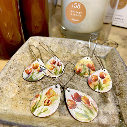Earrings  - Watercolor Tulips - Enamel
