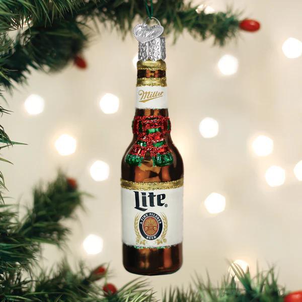 Ornament - Blown Glass - Holiday Miller Lite Bottle